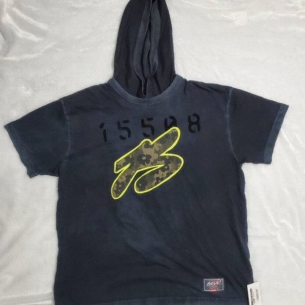 NWT BOSSI SPORTSWEAR (GREEN FLOWER CAMO) B HOODED T-SHIRT Washed Black